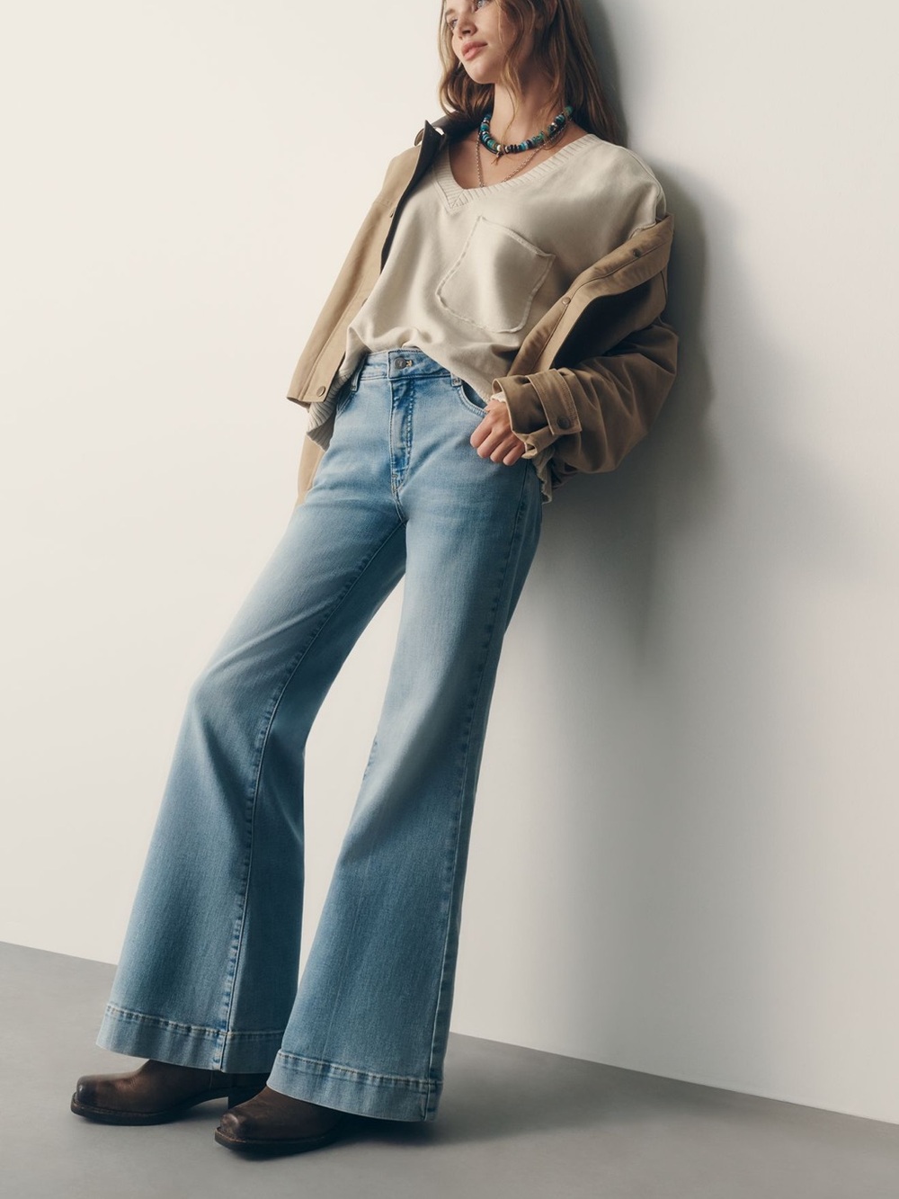 Pilcro Light Blue High-Rise Wide-Leg Jeans with Flare
